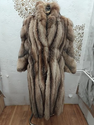 FOX Fur Coat Brown Gray Women's Medium 38" Length - Image 1 of 4