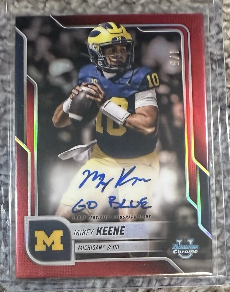 2025 Bowman Chrome University U Mickey Keene Red 1st #BCAMKE #1/5 Auto “Go blue” - Image 1 of 1