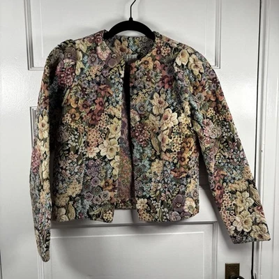 复古 90 年代 Lord & Taylor Cottagecore 挂毯 Trachten 民谣夹克 M — 第 1/4 张图片