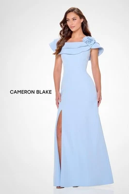 Vestido sereia Cameron Blake por Mon Cheri CB3231 azul claro tamanho 4 fora do ombro MOB - Imagem 1 de 2