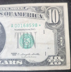 1963 $10 Federal Reserve Star Note - Boston - Picture 1 of 8