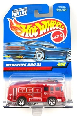 Error de fábrica Hot Wheels - maletero rojo fuego en tarjeta Mercedes 500sl Foto 1 de 4