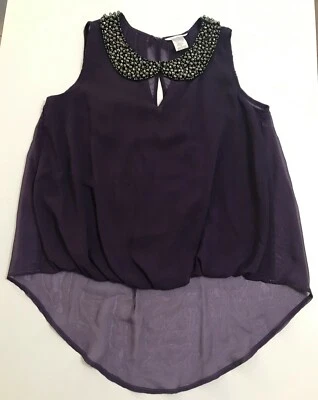 Ladies Top Shirt Sz Small Esley w/Beaded Collar Low High EUC -see measurements Foto 1 de 4