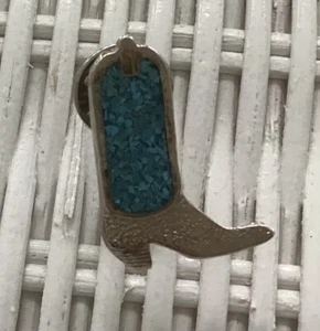 Vintage Enamel Pin Turquoise Cowboy Boot Novelty Silver Tone Pin Metal City - Picture 1 of 3