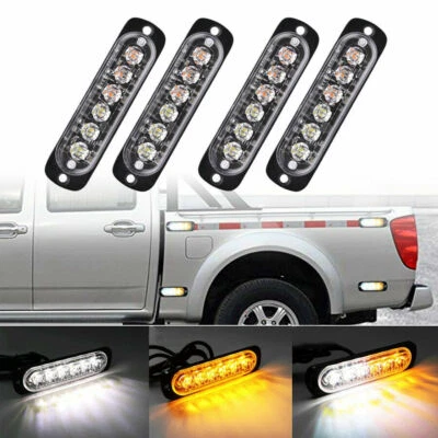Amber/White Car Truck Emergency Beacon Warning Hazard Flash Strobe Light 4X 6LED - Image 1 of 4
