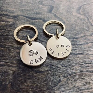 Sweetheart Initials Keychain Ring Customizable Anniversary Date Romantic Spouse - Picture 1 of 4