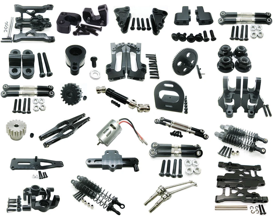 Brazo/amortiguador/engranajes partes superiores metálicas para coche de radiocontrol Wltoys 1/12 12428 12423 negro Foto 1 de 1