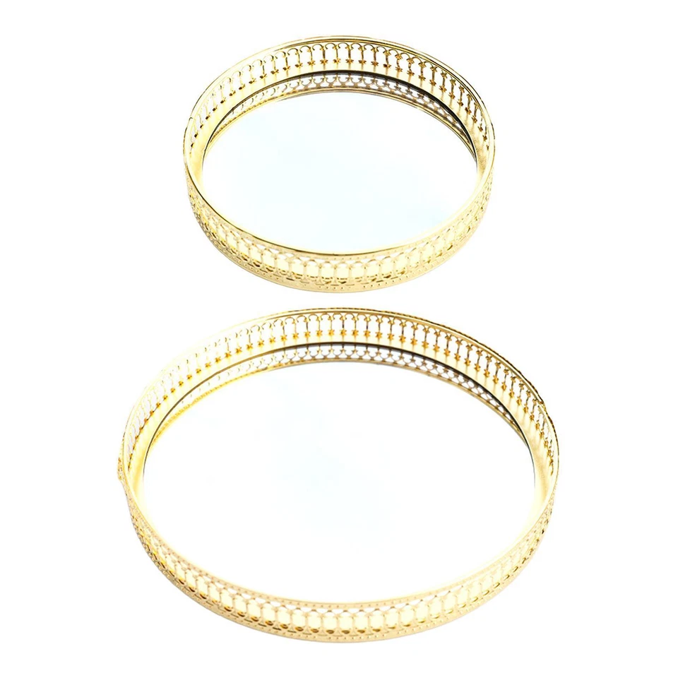 Vanity Tray Mirror Organizer  Decorative Gold Dresser  Holder - Image 1 of 1