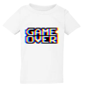 Game Over Gaming Funny Gamer Retro Boys Girls White T Shirt Tee Top Baby Kids - Picture 1 of 3
