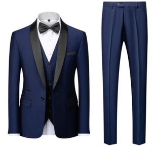 3PC Men's Formal Business Wedding Suit Blazer+Pants+Vest Formal Slim Pockets New - Picture 1 of 15