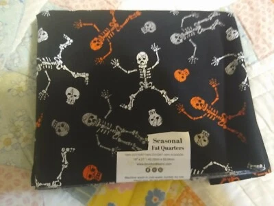 SEASONAL FAT QUARTERS SKULLS, SKELETONS 💀100% COTTON 18" X 21"  NEW! FREE SHIP! - Image 1 of 4