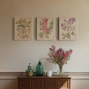 Lienzo de flores arte de pared sala de estar, pintura botánica floral vintage decoración del hogar - Imagen 1 de 14