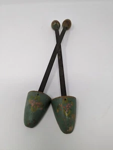 Antique Women's Shoe Tree Form Stretchers Wood Metal Pastel Hand Painted - Picture 1 of 4