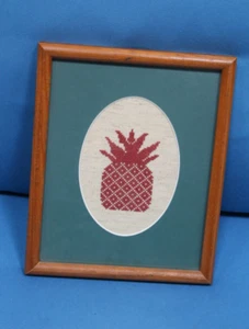 Pineapple Cross Stitch Artwork in a Matted 11x9" Frame, Very Good Condition - Picture 1 of 4