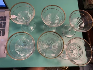 6 Federal Glas Sekt Sherbet Stielgläser 145R-18 Gold Design gerippter Stiel - Bild 1 von 9