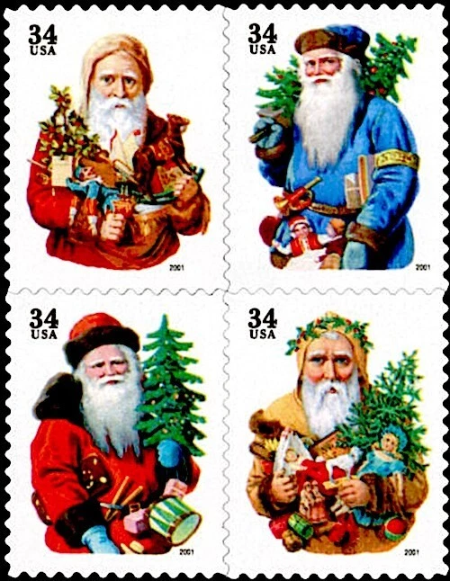 2001 Old World Santa Claus Tree Toys MNH Block 4 x 34¢ Christmas Stamps #3537-40 - Image 1 of 1