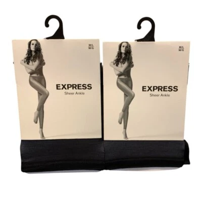 Paquete de 2 medias Express de nailon transparente hasta el tobillo negras M/L NUEVAS Foto 1 de 4