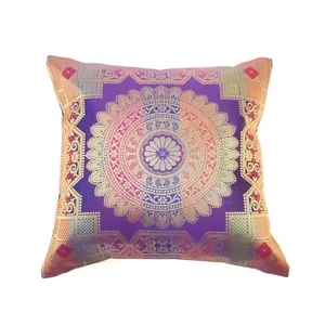 Lila 12x12 Zoll Kissenbezüge indische Banarasi Mandala gewebt Zari Brokat Seide - Bild 1 von 9