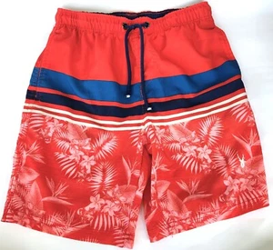 Spyder Boys Swim Trunks Shorts Medium Striped Tropical Print Bottoms Red M 10 12 - Picture 1 of 4