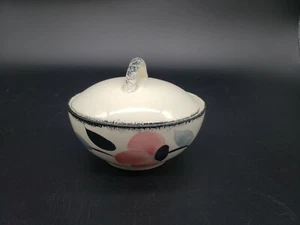 Blue Ridge Southern Potteries Covered Sugar Bowl Pink Flower Gray Leaf T15 - Picture 1 of 5