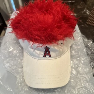 NWT MLB Los Angeles Angels Signed  CrazyFlair Hair Visor Hat Cap White/Red - Picture 1 of 8