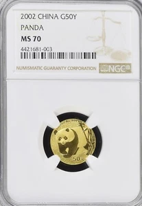 2002 50 Yuan China 1/10 Oz Gold Panda Coin • NGC MS 70 • High Letter Variety (上) - Picture 1 of 7