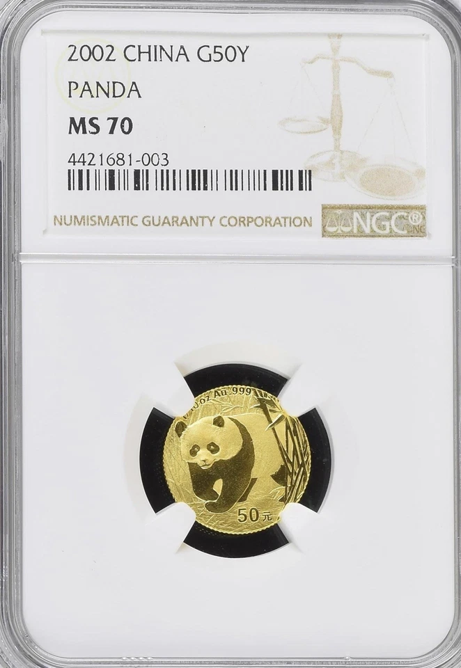 2002 50 Yuan China 1/10 Oz Gold Panda Coin • NGC MS 70 • High Letter Variety (上) - Image 1 of 4
