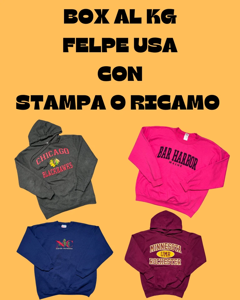 BOX STOCK LOTTO KILOSALE 3 KG FELPE USA VINTAGE/SECOND-HAND DA UOMO E DONNA - Immagine 1 di 4