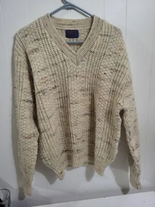 Vintage Pendleton Mens Fisherman Wool Long Sleeve Pullover V-neck Sweater Large - Picture 1 of 4