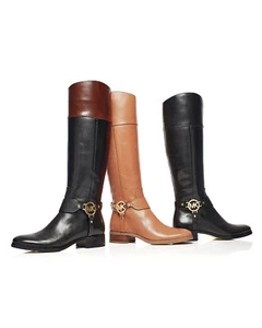BOTAS DE MONTAR MICHAEL KORS FULTON ARNÉS DORADO LOGOTIPO MK NEGRAS MOCA ME ENCANTAN LOS ZAPATOS - Imagen 1 de 8