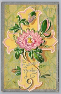 1911 Easter Cross Passion Flowers Silver Gilt Embossed Vintage Postcard - Bild 1 von 2
