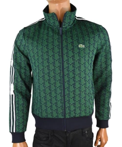 Lacoste Mens Track Sweat Jacket New M-4 Navy Blue Green Jaquard Regular Fit - Picture 1 of 9