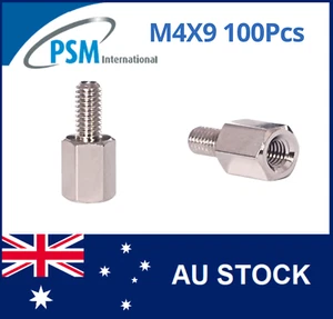 M4 X 9 PSM SPACER HEX MALE / FEMALE BRASS NICKEL PLATED SPA02BM49MM 100PCS - Picture 1 of 5