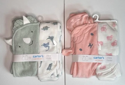 2X Carter's Baby Just One You Pink Sheep/Green Dinosaur Towel Set Hooded & Bath - Image 1 of 2
