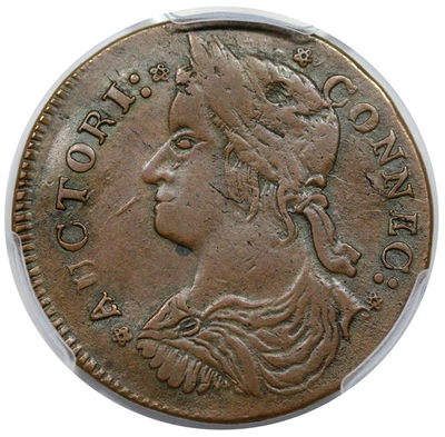 1787 Connecticut Copper, Draped Bust Left scarce Miller 33.29-Z.7, R5, PCGS XF40 - Image 1 of 4