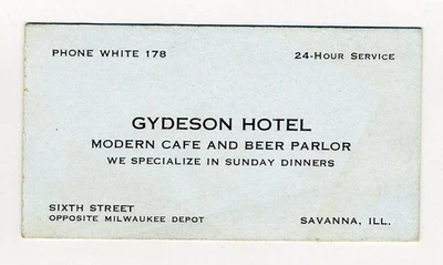 Tarjeta de visita de los años 1910 o 1920 - Hotel Gydeson - Cervecería - Savanna, IL Foto 1 de 2