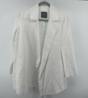 Blazer Mujer THEORY Blanco Lino Frente Abierto Talla P PEQUEÑO HAMPTONS CHIC CLÁSICO Foto 1 de 4