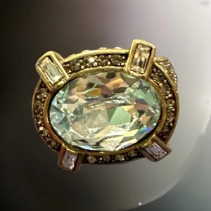 Heidi Daus Cocktail Ring Rhinestone Blue And Clear Great Vintage Style Copper - Picture 1 of 9