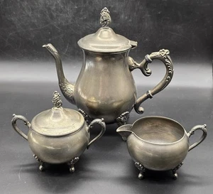 Set da tè vintage 3 pezzi placcato argento, teiera zuccheriera cremosa - Foto 1 di 13