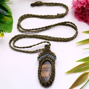 Blick Des Tigers~ Natürliche Tigerauge Handmade Boho Makramee Kristall Halskette - Bild 1 von 10