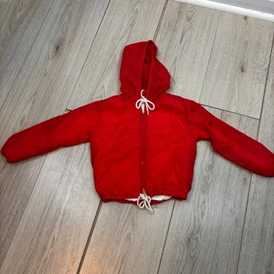 De colección Niños Pequeños Rojo Cortavientos Forrado Capucha Béisbol Vestir Informal Años 70 80 Foto 1 de 4