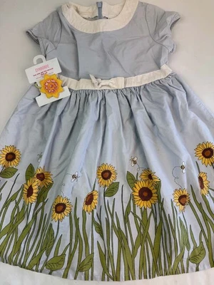 Vintage Gymboree Sunflower Fields Dress Girl's 5 Hair Accessory Summer Blue LOT - Image 1 of 4