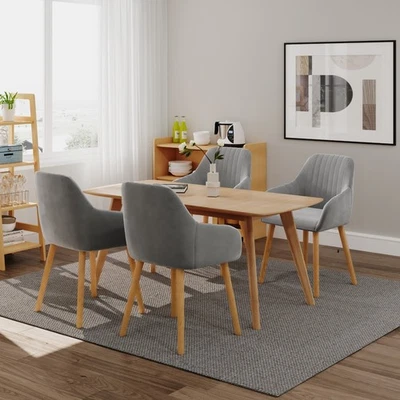 6er Set Esszimmerstühle Polsterstuhl Armlehnstühle Samt Küchenstühle Hellgrau - Bild 1 von 4