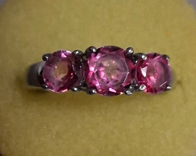Anillo trío piedras preciosas rosa, acero inoxidable L316, juego de puntas, talla 6,75 Foto 1 de 4