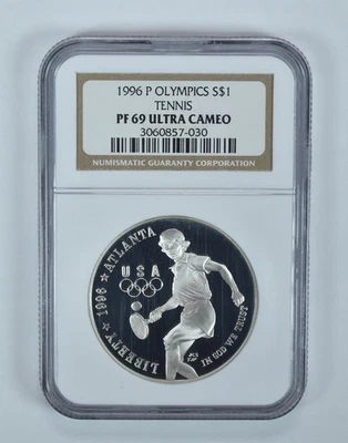 1996-P Olympic Tennis Commemorative Silver Dollar PF69 UCAM NGC *7310 - Image 1 of 4