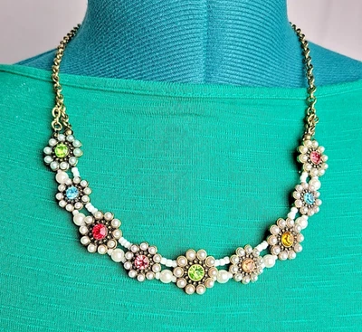 Goldtone Pearl Blue, Yellow, Pink, Red, Green, & Blue Necklace - Image 1 of 4