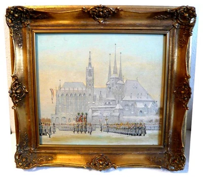 Erfurt Orig alt Ölgemälde Domplatz Militär Parade Sign W. Corsep 1920 Offizier - Bild 1 von 4