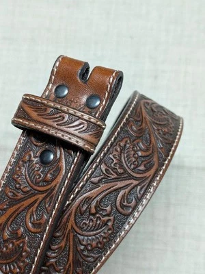 Cinturón vintage ARIAT hebilla TOOLED cuero de vaca 36 marrón WESTERN vaquero G2U Foto 1 de 4