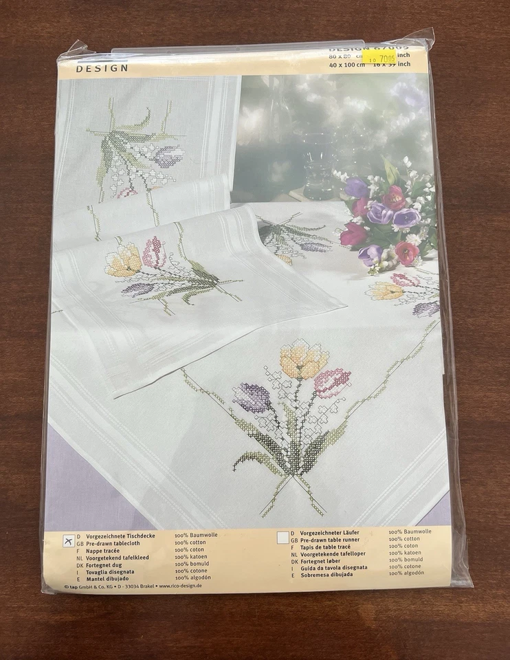 Rico Cross stitch kit tulip tablecloth cotton, with border new in package - Image 1 of 4
