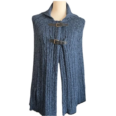 Pure Alpaca Wool Poncho Shawl Blue Gorpcore Minimalist Quite Luxury One Size - Image 1 of 4